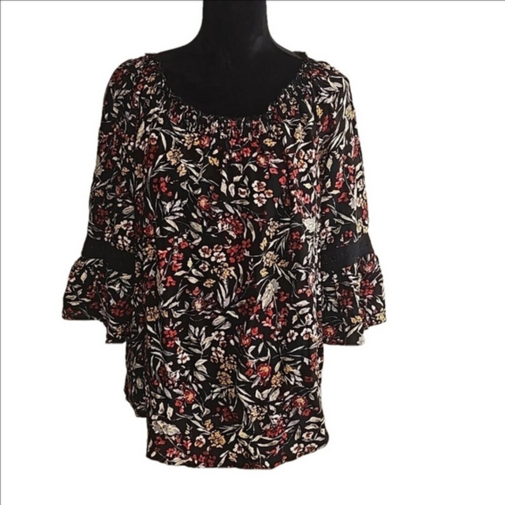Faded Glory floral peasant boho top with bell sleeves size large